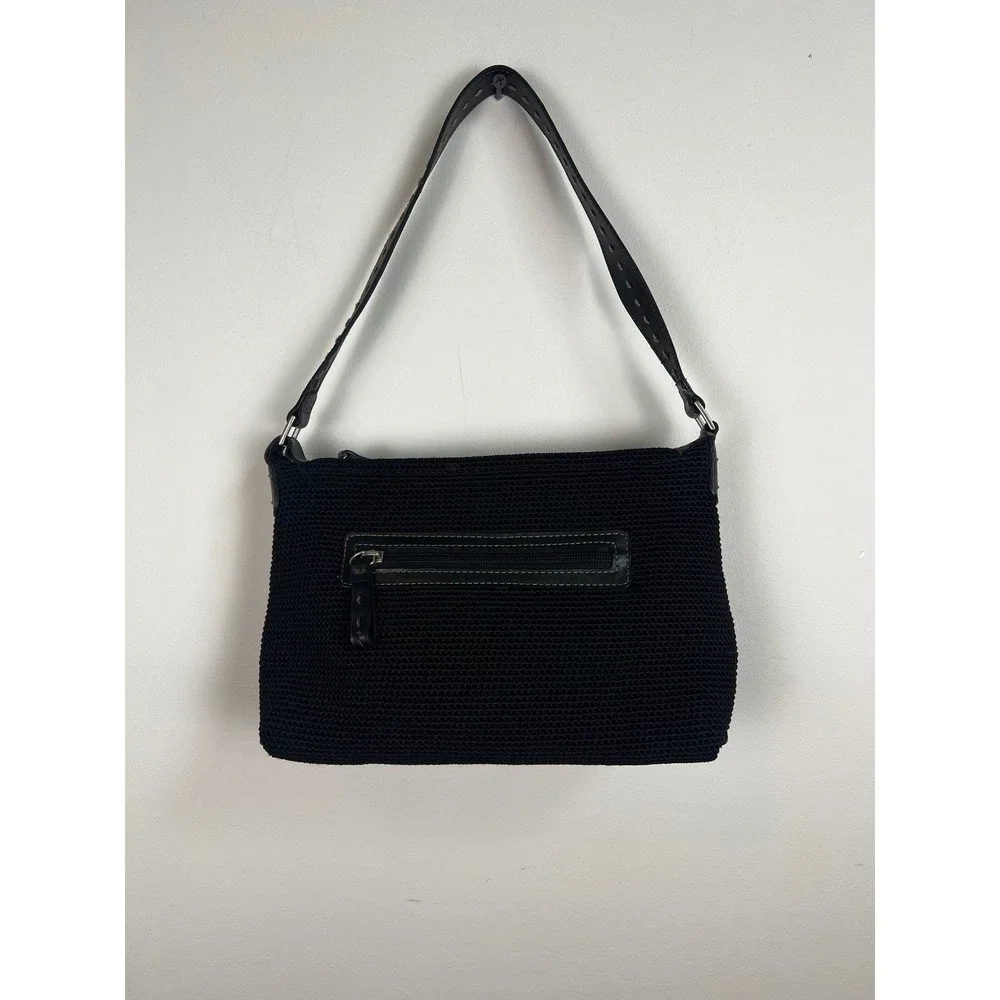 The Sak Black Crochet Shoulder Bag‎ Purse with Leather Trim